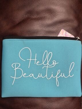 Greenbrier NWT Teal "Hello Beautiful" Makeup Clutch Bag